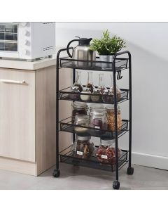 MODERNHOME Metalna mobilna polica za kupatilo sa 4 nivoa i točkićima black - PJJKT0103-04