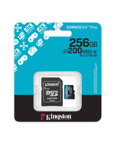 Micro SD kartica Kingston 256GB, Canvas Go! Plus, Class10 UHS-I U3 V30 A2, Read up to 200MB/160MB s, for 4K and FullHD video recording adapter