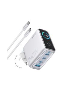 ANKER Punjač 140W, brzi punjač, (3x USB-C i 1x USB-A) sa USB-C M/M pletenim kablom, srebrna