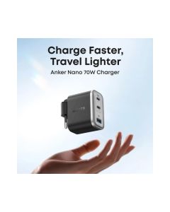 ANKER Nano 70W GaN zidni brzi punjač, 3-porta (2x USB-C i 1x USB-A) crni