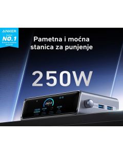 ANKER Prime 250W GaN stoni brzi punjač, 6-portova (4x USB-C, 2x USB-A) srebrni