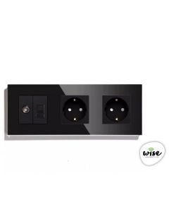 Wise Utičnica modularna antenska TV, mrežna utičnica, dupla utičnica 16A - stakleni panel crni - PMK000174A00000