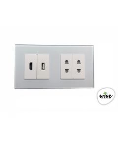 Wise Utičnica modularna HDMI, USB, 2 euro utičnice - stakleni panel beli - PMK000173A00000