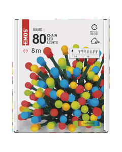 EMOS Svetlosni lanac - cherry 80 LED, 8 m multicolor tajmer - MTG-D5AM02