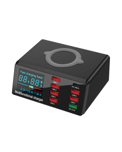 Multi USB punjac WLX-X9 sa LCD-om/8 USB portova+Wireless punjac crni