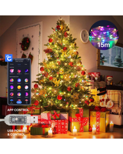 Novogodisnji ukras LED lampice u boji (15m) Bluetooth kontrola putem mobilnog telefona