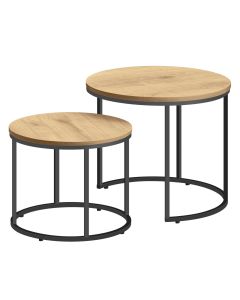 OSKAR Okrugli sto za kafu, 2 komada - hrast / crne nogare