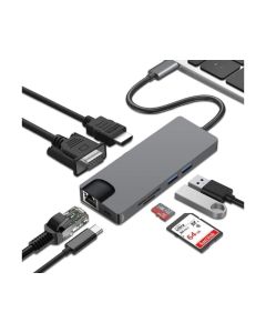 E-GREEN Adapter USB 3.1 Type-C na HDMI+VGA+2X 3.0 USB + Type-C + SD + RJ45 - OST04963