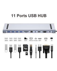 FAST ASIA Adapter Type-C HUB na 4xUSB +SD/micro+RJ45+HDMI+ VGA+ PD+ Audio - OST05468