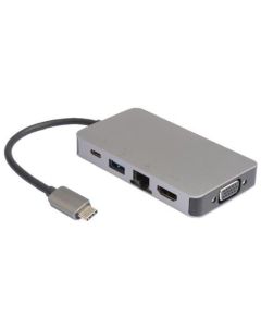 E-GREEN Adapter Type-C na HDMI + VGA + 2xUSB 3.0 + RJ45 + Type-C, bela - OST05596