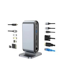 FAST ASIA Adapter TIP C HUB na HDMI+VGA+4xUSB+SD/micro+RJ45+ PD+2xTIP C+Audio