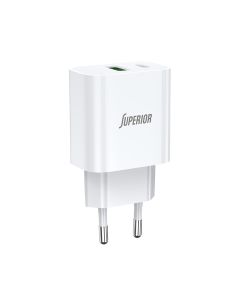 SUPERIOR Kućni punjač SU-P102 20W USB A+Type C, bela - P1222