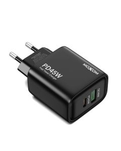 MOXOM Punjač MX-HC178 USB+Type-C QC18W PD45W, crna - P1250