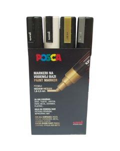 Uni marker set Posca PC-5M 4/1  crni,beli,srebrni i zlatni