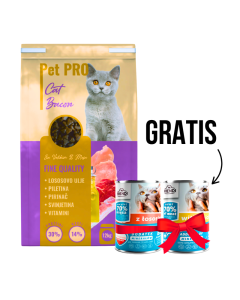 PET PRO Suva hrana za mačke Bacon 12kg + Gratis 2 X FRENDI Konzerva 400g - 3360137