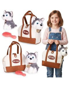 ECO TOYS Plišana igračka za decu, štene husky, torba + četka za negu