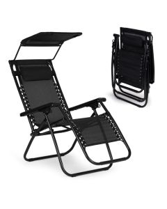 MODERNHOME Podesiva baštenska fotelja sa tendom, crna - ZRL009-R BLACK