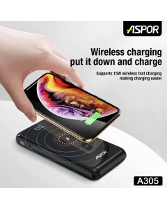 Power Bank wireless + 3u1 Aspor A305 PD 10000 mAh crna - 610474