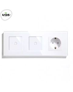 Wise Modularni prekidači i utičnice – 2 tastera, 1 utičnica – stakleni panel beli - PMK000096A00000