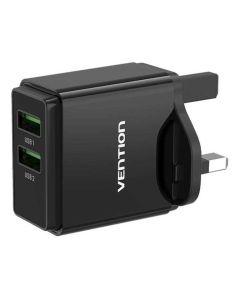 VENTION Punjač sa 2 ulaza USB A 18/18W - Crni (US prikljucak) - 042270