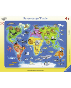 Ravensburger puzzle (slagalice)- Mapa sveta sa životinjama