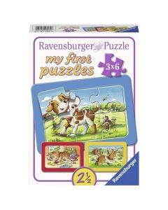 Ravensburger puzzle - Moje prve puzzle, 3 u 1, Pas, zec, mačka - 3x6 delova