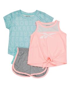 REEBOK set za devojčice šorc i dve majice, tirkizni sivo roze - C4601RG7