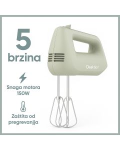 Deaktion električni ručni mikser 150W, 5 brzina, zaštita od pregrevanja, pastelno zelena