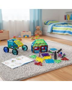 ECO TOYS Set magnetnih kocki za decu – kuća i auto, 48 delova