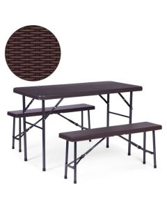 MODERNHOME Baštenski sklopivi set sto 120cm sa klupama Banquet, braon - RAK-120D BROWN