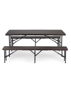 MODERNHOME Baštenski sklopivi set sto 180cm sa klupama Ratan, braon - RZK80B2PCSRBK18