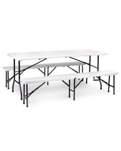 MODERNHOME Sklopivi sto 180cm + 2 klupe beli