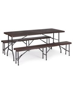 MODERNHOME Baštenski sklopivi set sto 180cm sa dve klupe, braon - SZK180B2PCBK180