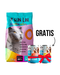 SUN LINE Suva hrana za mačke Multicolor 12kg + Gratis FRENDI Konzerva 400g - 3360132