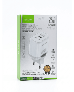 Bavin punjač 25W PD Type C + kabl Type C PC2106Y bela