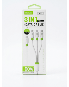 Bavin kabl 3u1 60W Type C na Type Lightning/C/Micro 120cm bela - CB412
