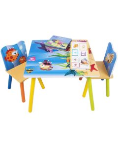 KINDER HOME Dečiji drveni sto i stolice sa morskim životinjama