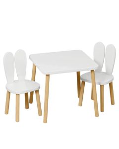 KINDER HOME Dečiji drveni sto sa 2 stolice,set za učenje,crtanje , jelo- BUNNY - TF-6176