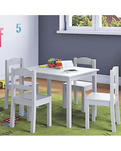 Dečiji sto sa 4 stolice KINDER HOME, drveni set za igru i učenje, beli