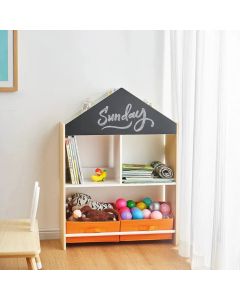 Kinder home Dečiji ormarić, regal za igračke i knjige sa tablom za pisanje, kuća, drvo