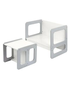 Montesori dečiji sto i stolica KINDER HOME, drveni set 3 u 1, belo sivi