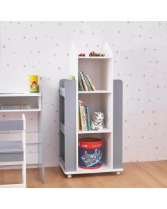 KINDER HOME Rotirajuća polica Raketa sa policama - za odlaganje knjiga i igračaka, bela/siva - TF-6914