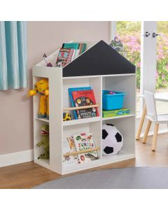 Dečija polica za igračke i knjige KINDER HOME, Kućica sa policama i tablom za crtanje, Montesori