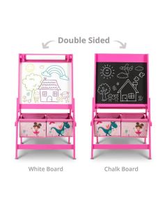 KINDER HOME Dvostrana dečija drvena tabla na stalku sa kutijom za odlaganje, roze - TF5806