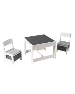 KINDER HOME Dvostrani dečiji drveni sto sa 2 stolice belo-sivi - TF6265