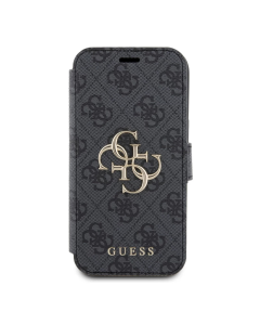 Maska za iPhone 15 6.1 Guess Bk Pu leather 4G Metal Logo siva (GUBKP15S4GMGGR) - 210450