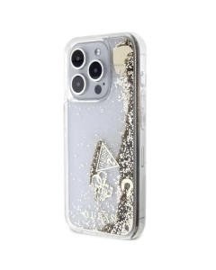 Maska za iPhone 15 Pro 6.1 Guess Hc Liquid Glitter Charms zlatna (GUHCP15LGLHFLGO) - 210455