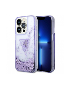 Maska za iPhone 14 Pro 6.1 ljubičasta(GUHCP14LLFCTPU) Guess Hc Liquid Glitter Triangle Translucent - 205355