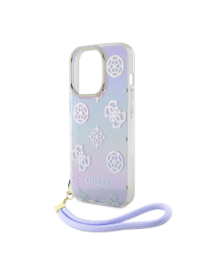 Maska za iPhone 15 6.1 Guess Hc PC TPU Iridescent Glitter Pattern Peony Cordstrap ljubičasta (GUHCP15SHPELISU) - 210431