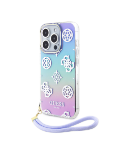 Maska za iPhone 15 Pro 6.1 Guess Hc PC TPU Iridescent Glitter Pattern Peony Cordstrap ljubičasta (GUHCP15LHPELISU) - 210432